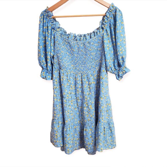 Faithfull The Brand Charlotte Mini Dress 6 Smocked Blue Ditsy Floral Puf… - Picture 5 of 14